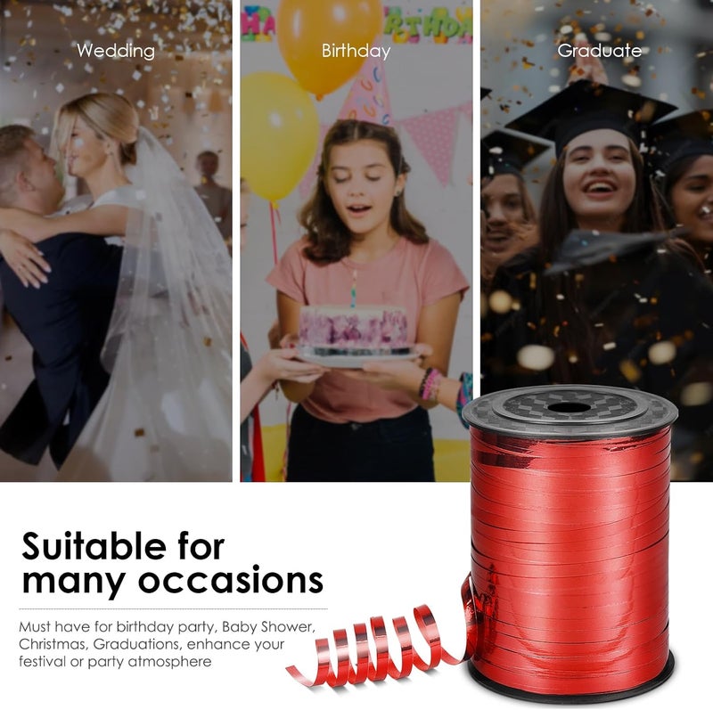 VISPAD Red Curling Ribbon, 500 Yard for Crafts, Shiny Metallic Iridescent Crimped for Gift Wrapping, Balloons String, Florist Flower (1 Roll) - Image 3